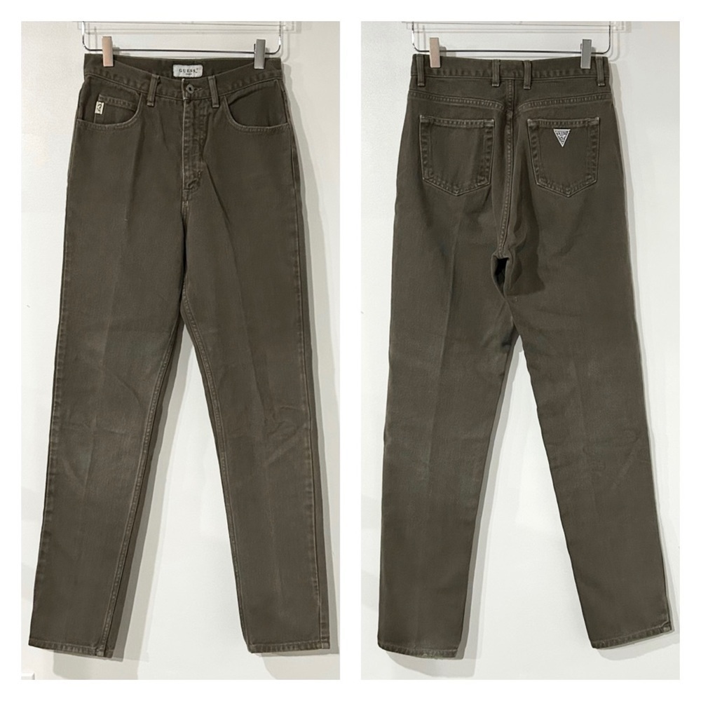 Vintage 90s Guess Olive Green High Rise Tapered Straight Mom Jeans 26/27‎